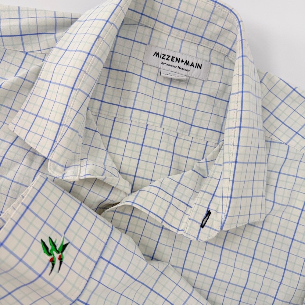 Mizzen and Main Mens Classic Performance Shirt XL Blue Green Plaid Hummingbird‎